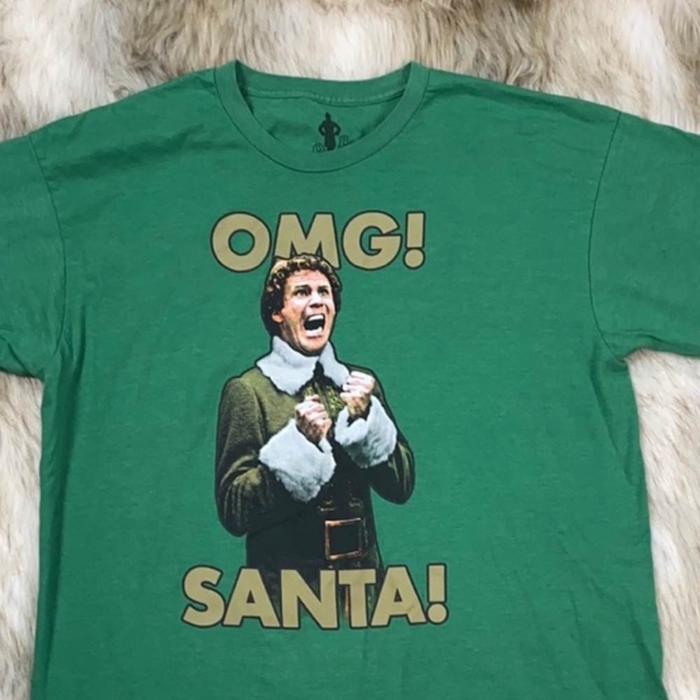Elf OMG Santa Will Ferrell Christmas Graphic T-Shirt Green Size XL